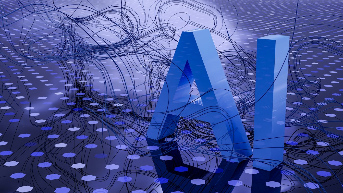 Three-dimensional AI lettering on a digital surface